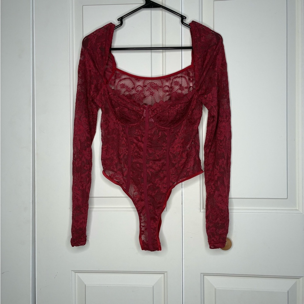 Vintage Deep Red Lace Bodysuit